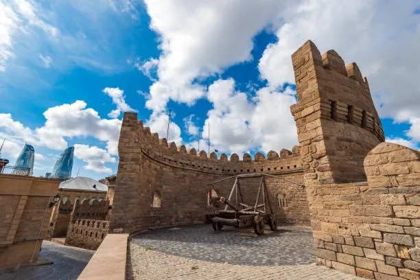Fortress gate and stone walls of Baku Old City