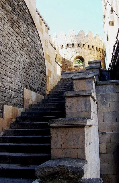 Historic stone steps inside Baku Old City, Azerbaijan