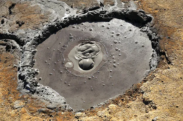 Bubbling mud volcano crater on a Gobustan day trip