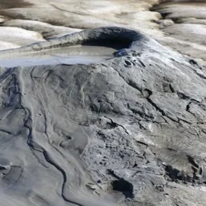 Close view of a mud volcano crater in Gobustan, Azerbaijan