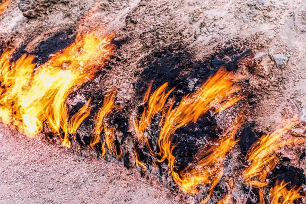 Natural flames at Yanar Dag Burning Mountain in Absheron