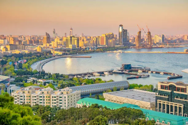 Baku city panorama on the route from the airport