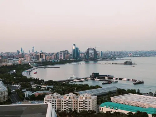 Aerial view of Baku Bay for a private yacht tour