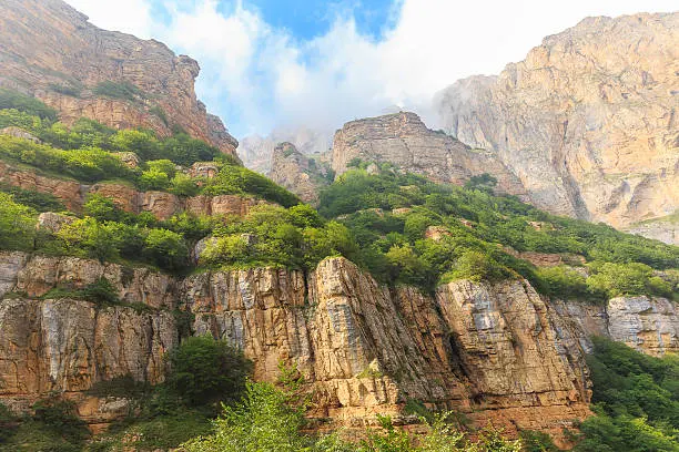 Caucasus mountain cliffs and green scenery near Gabala