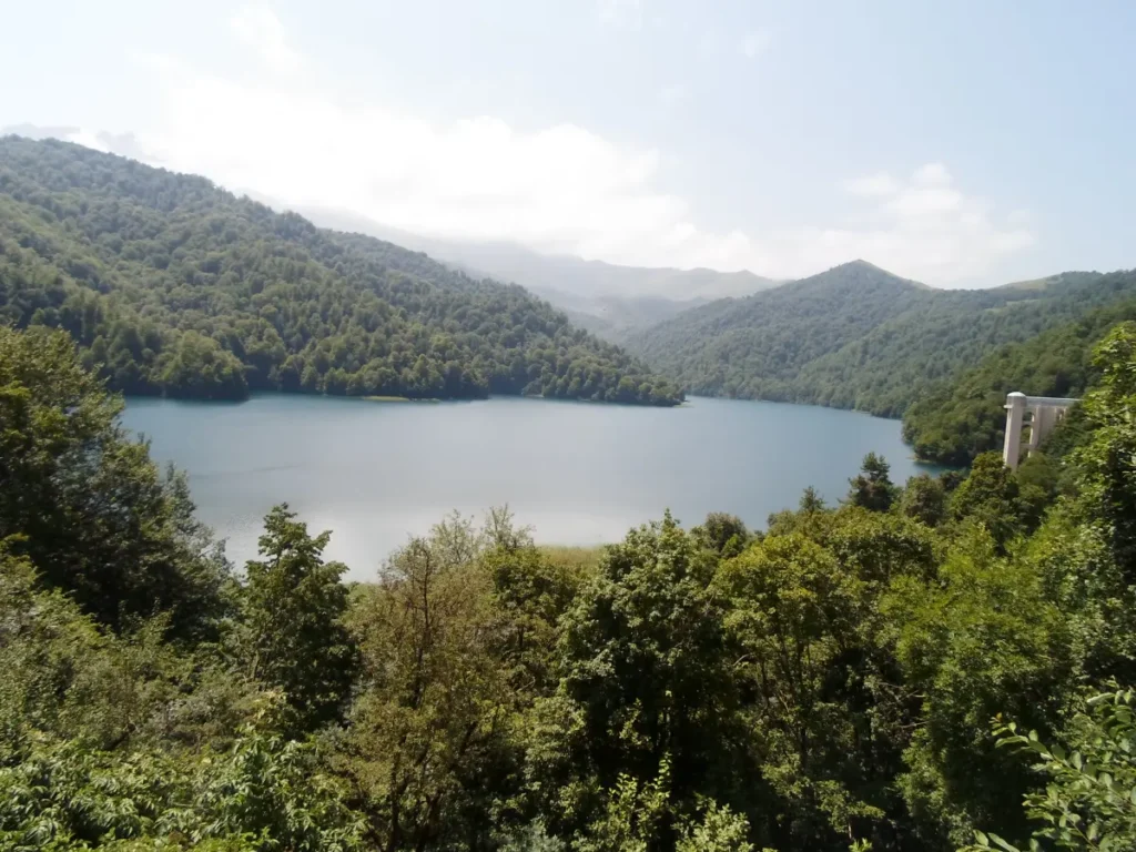 Lake Goygol surrounded by dense mountain forests in Goygol National Park, Azerbaijan