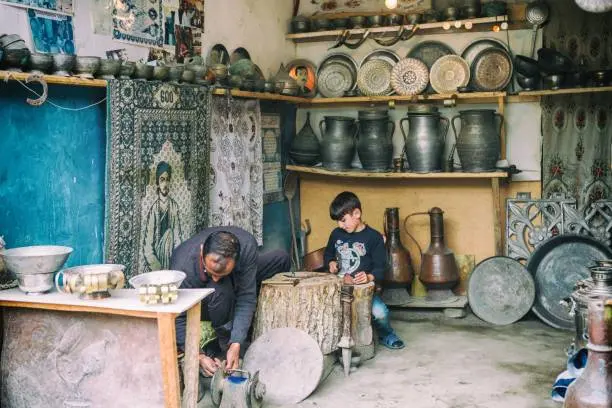Traditional coppersmith workshop in Lahij village