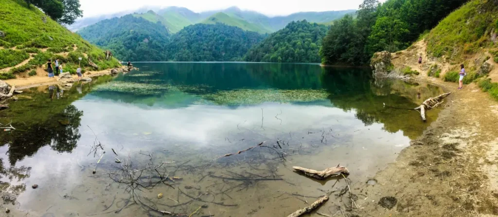 Panoramic view of Lake Maralgol below Mount Kapaz in western Azerbaijan