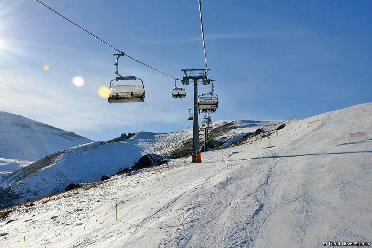 Cable car above the snowy slopes of Shahdag resort
