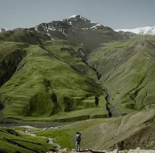 Green Caucasus mountain valley on the road to Shahdag